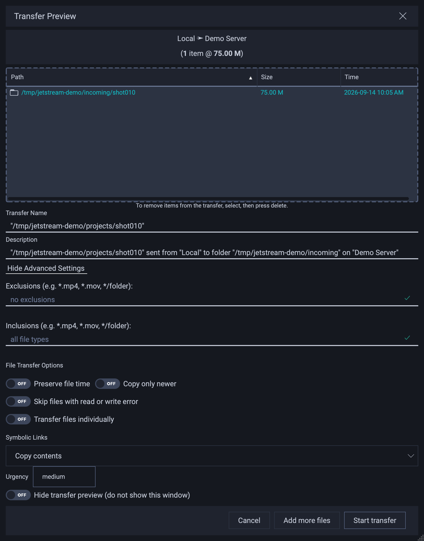 Preparing Files for Transfer — JetStream Client 2.9.5 documentation