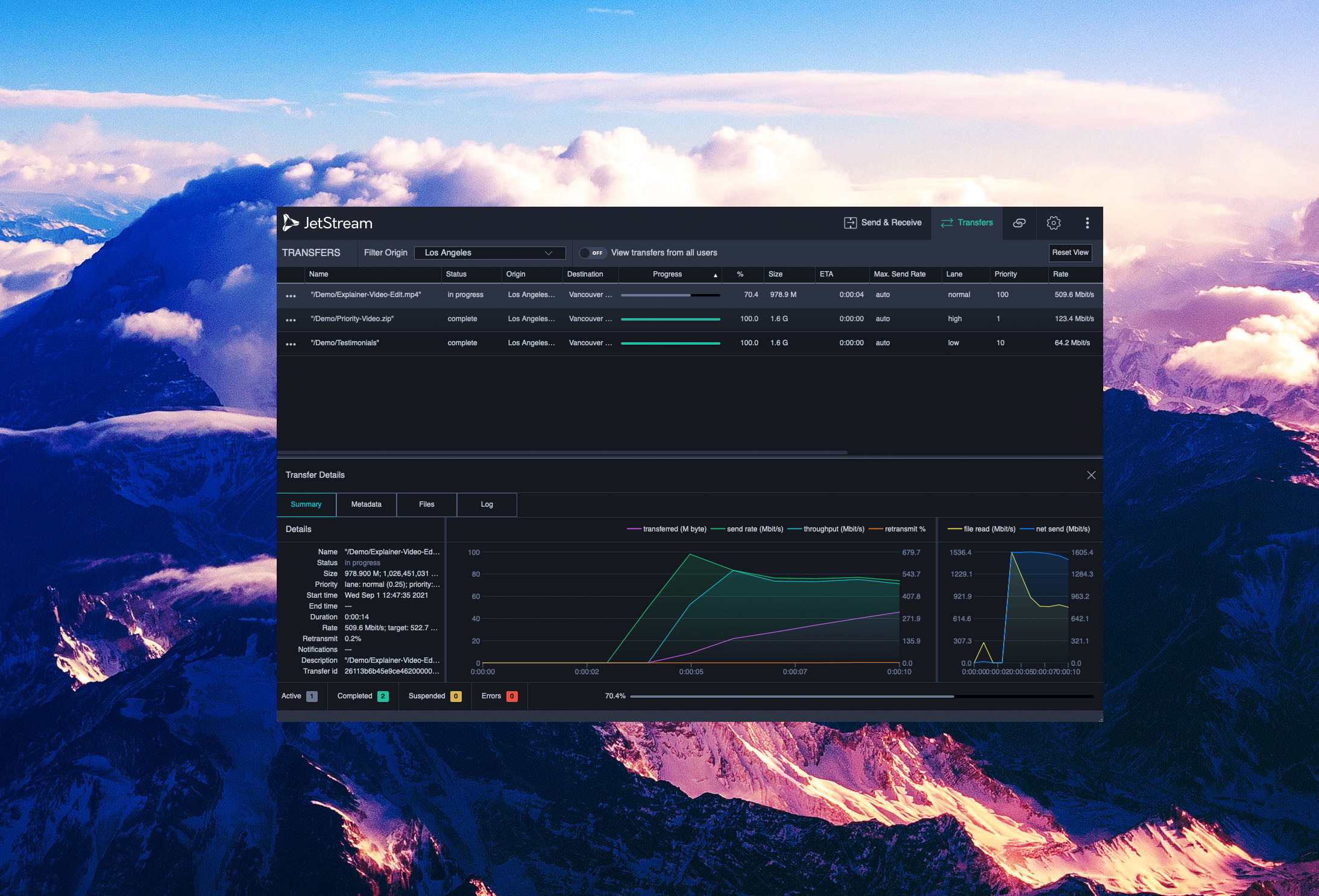 JetStream software open over mountains